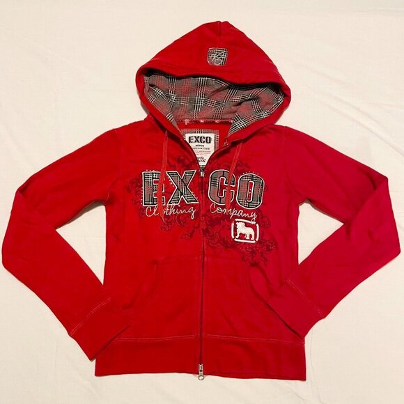 Exco Y2K Boys Size Medium Zip Up Hoodie Sweater Red - Picture 1 of 16